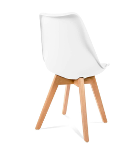 Silla con cojín, asiento de plástico y patas de madera, estilo nórdico, silla de interior, diseño escandinavo, color blanco, 81 x 46 x 53 cm, ideal para comedor, estudio, salón, cocina, dormitorio