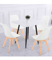 Silla con cojín, asiento de plástico y patas de madera, estilo nórdico, silla de interior, diseño escandinavo, color blanco, 81 x 46 x 53 cm, ideal para comedor, estudio, salón, cocina, dormitorio