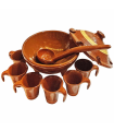 Tradineur - Mini Juego de queimada de barro artesanal, modelo mini individual, artesanía tradicional gallega, incluye cuenco, 6 tazas y cazo (Marrón, 14 x 7,5 cm)