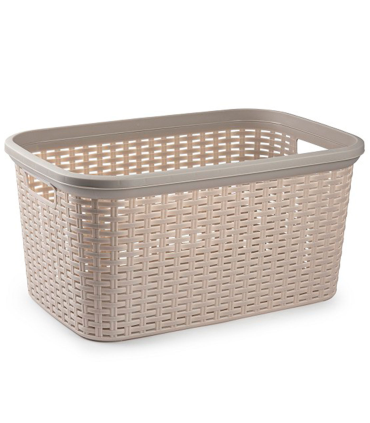 Tradineur - Cesta de plástico "Rattan" con asas, recipiente para la colada, diseño imitación de mimbre, lavandería, hogar, fabricada en España (Topo, 35 litros, 26,5 x 53,5 x 36 cm)