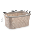 Tradineur - Cesta de plástico "Rattan" con asas, recipiente para la colada, diseño imitación de mimbre, lavandería, hogar, fabricada en España (Topo, 35 litros, 26,5 x 53,5 x 36 cm)