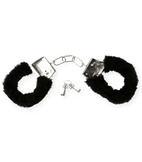 Tradineur - Pack de 3 pares de esposas con pelo, metálicas, incluyen llaves y botón de seguridad, complemento, disfraces, carnaval, Halloween, role play (Color aleatorio)