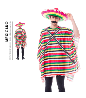 Tradineur - Disfraz de mexicano para adulto - Fabricado en fibra sintética - Incluye Poncho - Ideal para carnaval, Halloween, cosplay (Talla S)