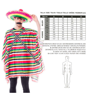 Tradineur - Disfraz de mexicano para adulto - Fabricado en fibra sintética - Incluye Poncho - Ideal para carnaval, Halloween, cosplay (Talla S)