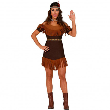 Tradineur - Disfraz de india para mujer, 100% poliéster, incluye vestido y cinturón, atuendo de carnaval, Halloween, cosplay, fi