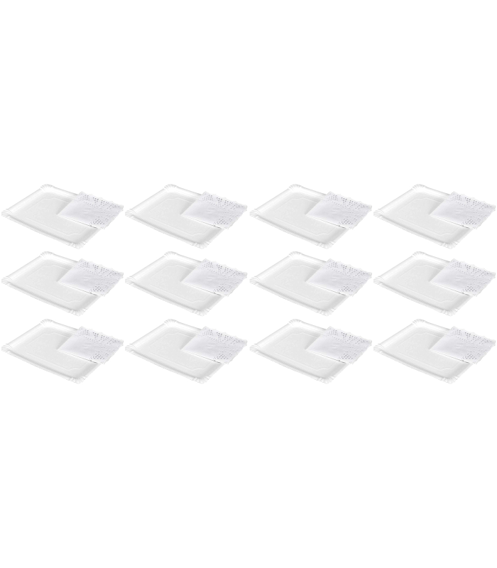 Tradienur - Pack de 12 bandejas y blondas rectangulares - Fabricación de cartón que incluyen blondas caladas 100% reciclables - Apto para uso alimentario - 22 x 28 cm - Color Blanco