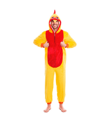 Tradineur - Disfraz de gallo para adulto, poliéster, incluye mono con capucha, atuendo divertido de carnaval, Halloween, cosplay (Hombre, Talla S)