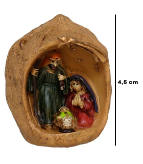 Tradineur - Mini nacimiento en nuez de resina, decoración Navidad, belén, pesebre, figura, adorno de sobremesa, estanterías, hogar, 4 x 3 cm