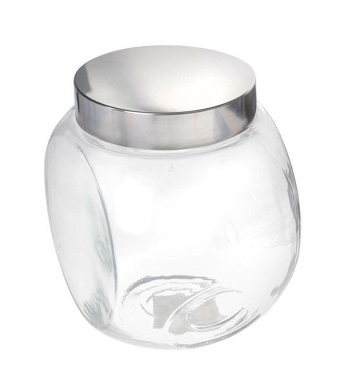 Tradineur - Tarro de Transparente con dos posiciones y tapa de rosca metálica - Capacidad de 2200 ml - Recipiente inclinable para guardar galletas, gominolas, alimentos - 17 x 17 x 12 cm