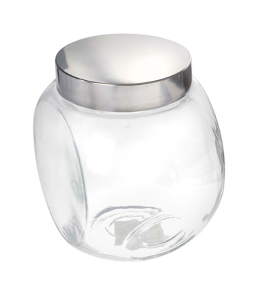 Tradineur - Tarro de Transparente con dos posiciones y tapa de rosca metálica - Capacidad de 2200 ml - Recipiente inclinable para guardar galletas, gominolas, alimentos - 17 x 17 x 12 cm