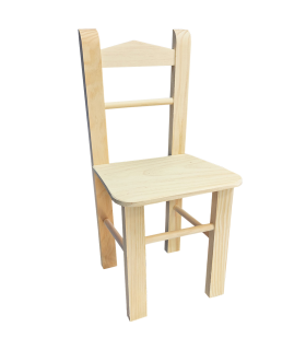 Tradineur - Silla infantil de madera natural, respaldo de pico, altura del asiento 29 cm, silla para niños sin tratar con reposapiés, 58 x 27,5 x 26 cm