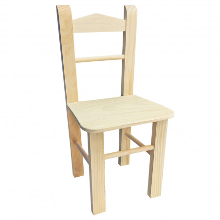 Tradineur - Silla infantil de madera natural, respaldo de listones, altura del asiento 29,3 cm, silla para niños sin tratar con