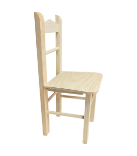 Tradineur - Silla infantil de madera natural, respaldo de pico, altura del asiento 29 cm, silla para niños sin tratar con reposapiés, 58 x 27,5 x 26 cm