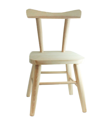 Tradineur - Silla infantil de madera con respaldo redondeado 56 x 33 x 26 cm, altura del asiento 31 cm, silla para niños de madera natural sin tratar con reposapiés, decoración del hogar