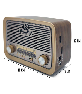 Tradineur - Radio vintage "INDIE" con diseño antiguo - Sintonizador AM/FM/SW - Sintonizador con Indicador - Bluetooth - Conector USB / Micro SD