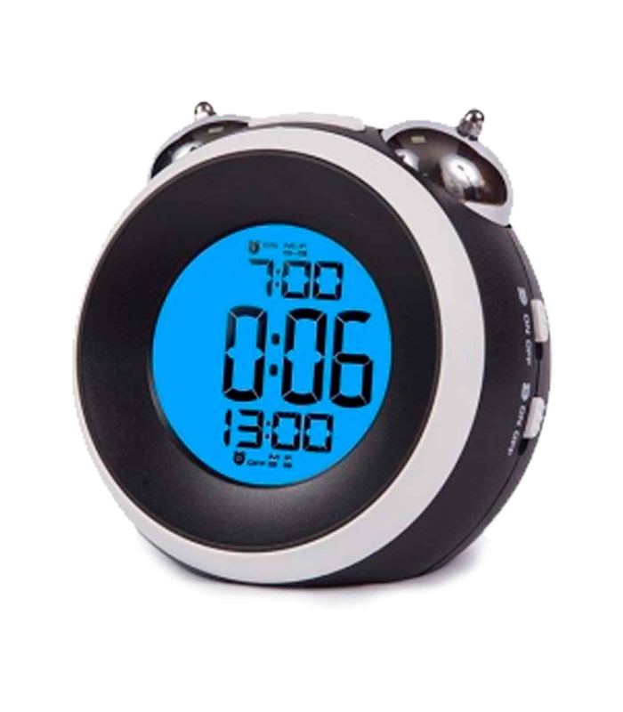 Tradineur - Reloj digital, despertador con diseño clásico de doble campana- Silencioso y con alarma - Pantalla LED multifuncional - Fabricado en plástico y metal resistente - Color Surtido