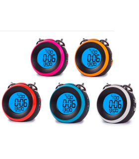 Tradineur - Reloj digital, despertador con diseño clásico de doble campana- Silencioso y con alarma - Pantalla LED multifuncional - Fabricado en plástico y metal resistente - Color Surtido