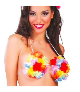 Tradineur - Pack de 3 sostenes hawaianos con flores - Ideal para fiestas de disfraces como carnaval o Halloween - Ø 14 x 6 cm - Color Surtido