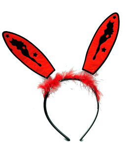 Tradineur - Pack de 4 diademas de conejita atractiva con orejas y pelaje - Fabricado en Plástico - Ideal para fiestas de despedidas, carnaval y Halloween - Color Negro y Rojo