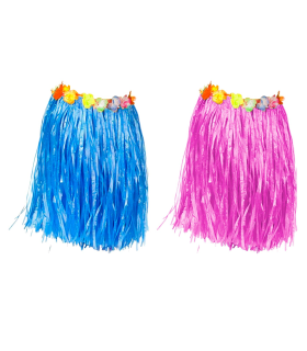 Tradienur - Pack de 2 faldas Hawaianas de 60 cm - Fabricado en poliéster - Ideal para fiestas de disfraces, carnaval o Halloween - Color Surtido