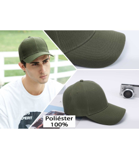 Tradineur - Gorra clásica adulto, 100% poliéster, ajuste posterior de velcro, accesorio deporte, skate, aire libre (Verde oliva, talla única, unisex)