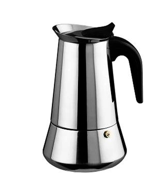 Tradineur - Cafetera de acero inoxidable, 10 tazas, apta para cocina de inducción, cafetera clásica, plateada, uso doméstico y en oficina