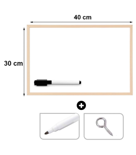 Tradineur - Pizarra blanca con marco de madera, incluye rotulador y gancho para colgar, fácil de borrar, ideal para colegios, tiendas, hogares, oficinas, 30 x 40 cm