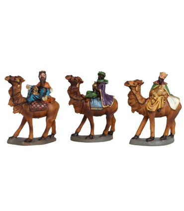 Tradineur - Set de 3 Reyes Magos de resina para belén navideño, figuras decorativas nacimiento, pesebre, Navidad, decoración tradicional, 8 x 10 cm