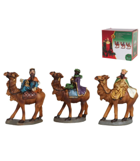 Tradineur - Set de 3 Reyes Magos de resina para belén navideño, figuras decorativas nacimiento, pesebre, Navidad, decoración tradicional, 8 x 10 cm