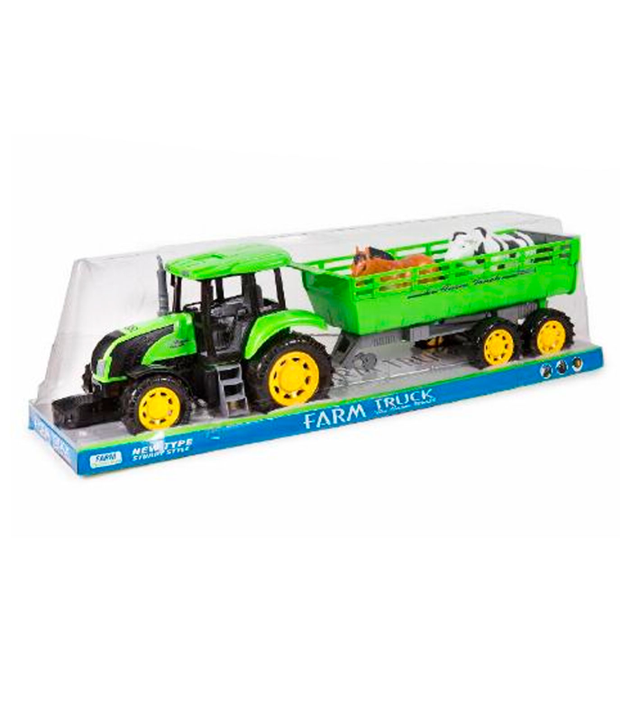 Toinsa - Juguete tractor con remolque de animales, vehículo de granja, tractor para niños, incluye 2 animales, color aleatorio, 17 x 69 x 16 cm