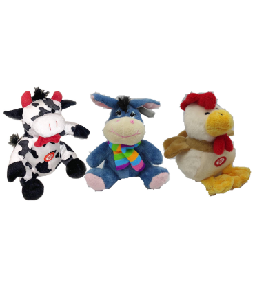 Pack de 3 peluches de animales de la granja con sonido al apretar, de 21 x 12 x 5,5 cm para niños y niñas con pilas inlcuidas. Set de 3 peluches de animalitos con sonido para jugar