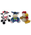 Pack de 3 peluches de animales de la granja con sonido al apretar, de 21 x 12 x 5,5 cm para niños y niñas con pilas inlcuidas. Set de 3 peluches de animalitos con sonido para jugar