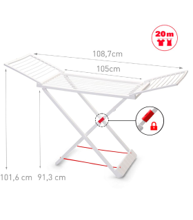 Tradineur - Tendedero Plegable 100% de Resina, 20 Metros de Espacio de tendido. Fabricado en España, válido para Interior y Exterior, con bloqueo de seguridad, 180 x 108 x 55 cm (Blanco)