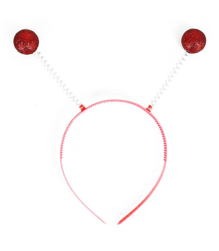 Tradineur - Diadema con bolas saltarinas escarchadas - Complemento para disfraz de carnaval, halloween, cosplay, fiesta, adultos, talla única - Rojo