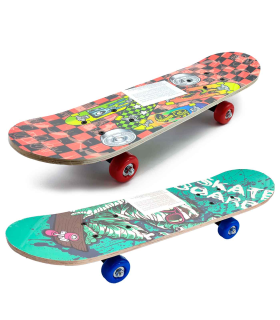 Tradineur - Skateboard para niños y jóvenes - Fabricado en madera - Compacto y resistente, divertido de conducir - 14,5 x 58,2 cm - Color Aleatorio