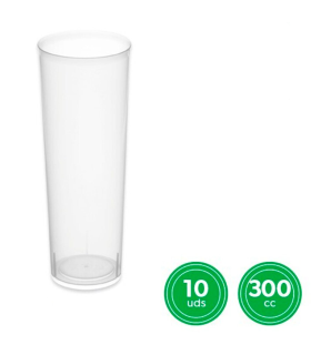 Tradineur - Pack de 10 vasos de tubo reutilizables de plástico, extra resistentes, 100% reciclables, higiénicos, apilables, aptos para lavavajillas, 14,7 x 6 cm, 300 ml