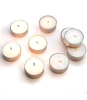 Tradineur - Pack de 50 velas de té con aroma neutro, tealights, tiempo de combustión: 4,5 horas, decoración del hogar (Blanco, 3,7 x 1,6 cm)