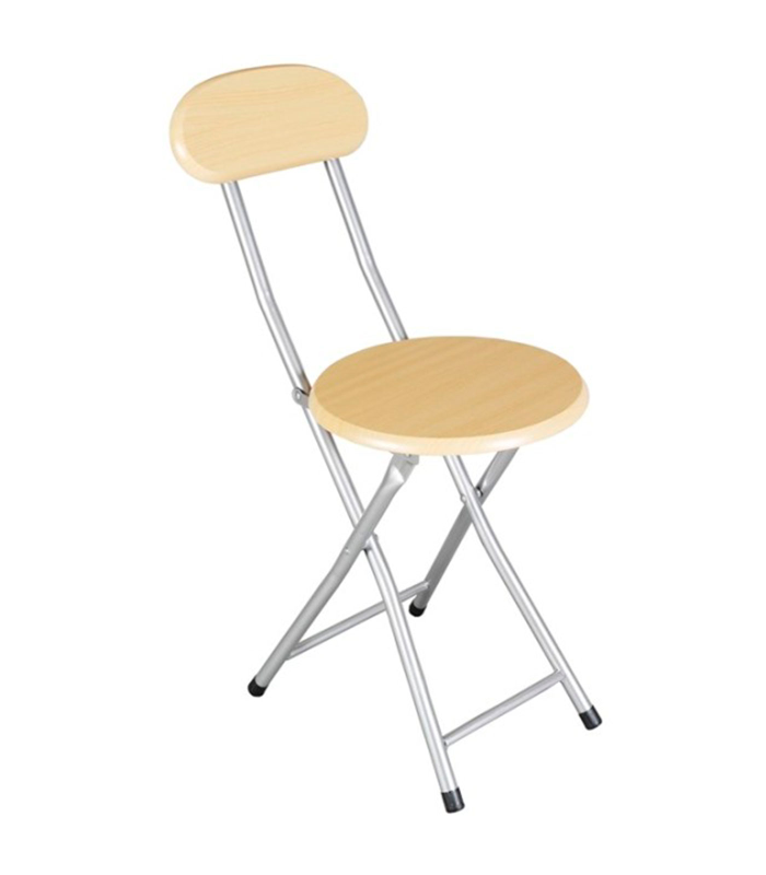 Tradineur - Silla metálica plegable con respaldo y asiento de madera 73 x 30 x 45 cm, patas con conteras antideslizantes y reposapies, hogar, jardín, patio, camping, color aleatorio