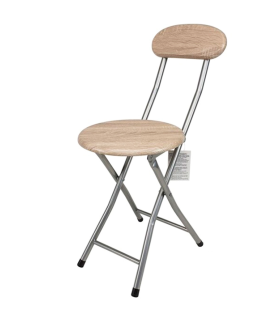 Tradineur - Silla metálica plegable con respaldo y asiento de madera 73 x 30 x 45 cm, patas con conteras antideslizantes y reposapies, hogar, jardín, patio, camping, color aleatorio