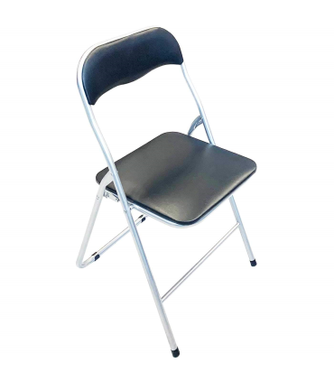 Tradineur - Silla plegable con asiento y respaldo acolchado negro 81 x 43,3 x 47 cm, asiento de 37,5 x 39 cm, estructura metal, gomas antideslizantes y reposapies, hogar, jardín, patio, camping