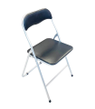 Tradineur - Silla plegable con asiento y respaldo acolchado negro 81 x 43,3 x 47 cm, asiento de 37,5 x 39 cm, estructura metal, gomas antideslizantes y reposapies, hogar, jardín, patio, camping