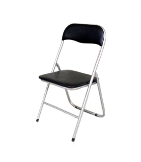 Tradineur - Silla plegable con asiento y respaldo acolchado negro 81 x 43,3 x 47 cm, asiento de 37,5 x 39 cm, estructura metal, gomas antideslizantes y reposapies, hogar, jardín, patio, camping