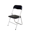 Tradineur - Silla plegable con asiento y respaldo acolchado negro 81 x 43,3 x 47 cm, asiento de 37,5 x 39 cm, estructura metal, gomas antideslizantes y reposapies, hogar, jardín, patio, camping