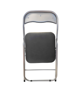 Tradineur - Silla plegable con asiento y respaldo acolchado negro 81 x 43,3 x 47 cm, asiento de 37,5 x 39 cm, estructura metal, gomas antideslizantes y reposapies, hogar, jardín, patio, camping