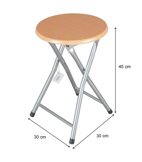 Taburete plegable multiusos con asiento de madera y estructura metálica, banqueta con reposapiés, cocina, salón, camping, 45 x 30 x 30 cm