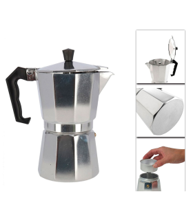 Tradineur - Cafetera de aluminio de 12 tazas, junta de silicona, diseño clásico, preparar café, apta para todo tipo de cocinas, gas, vitrocerámica, inducción - 25,5 x 12,5 x 20 cm