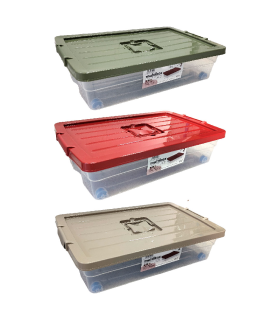 Tradineur - Caja de Almacenamiento con ruedas y tapa de colores - Plástico - Contenedor para almacenar juguetes, libros, ropa, mantas - 30 L - 59 x 39 x 16 cm - Tapa Color Aleatorio