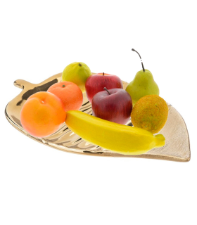 Tradineur - Centro de mesa metálico en forma de hoja, diseño moderno y minimalista, recipiente para fruta, adornos, decoración del hogar, 35,2 x 23,7 cm