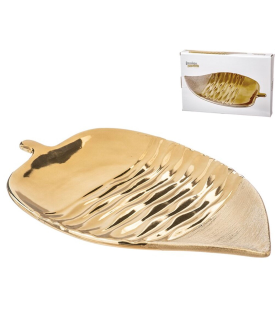 Tradineur - Centro de mesa metálico en forma de hoja, diseño moderno y minimalista, recipiente para fruta, adornos, decoración del hogar, 35,2 x 23,7 cm