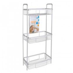 Tradineur - Estantería de baño rectangular, 3 niveles, aluminio, 65,5 x 29 x 18 cm, estantes para colgar pared, organizador duch